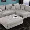 Modernes Ecksofa KENT 220cm hellgrau Cord inkl. Hocker Federkern L-Form Wohnlandschaft