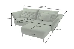 Modernes Ecksofa MARRAKESCH 265cm grün Samt 3-Sitzer inkl. Kissen Ottomane rechts