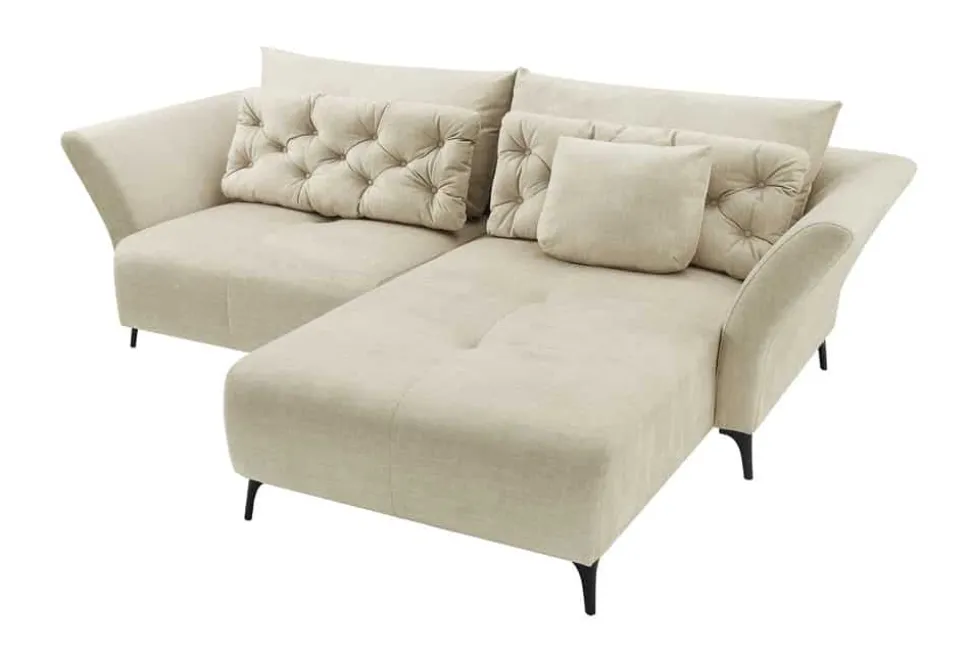 Modernes Ecksofa MARRAKESCH 265cm beige Samt 3-Sitzer inkl. Kissen Ottomane rechts