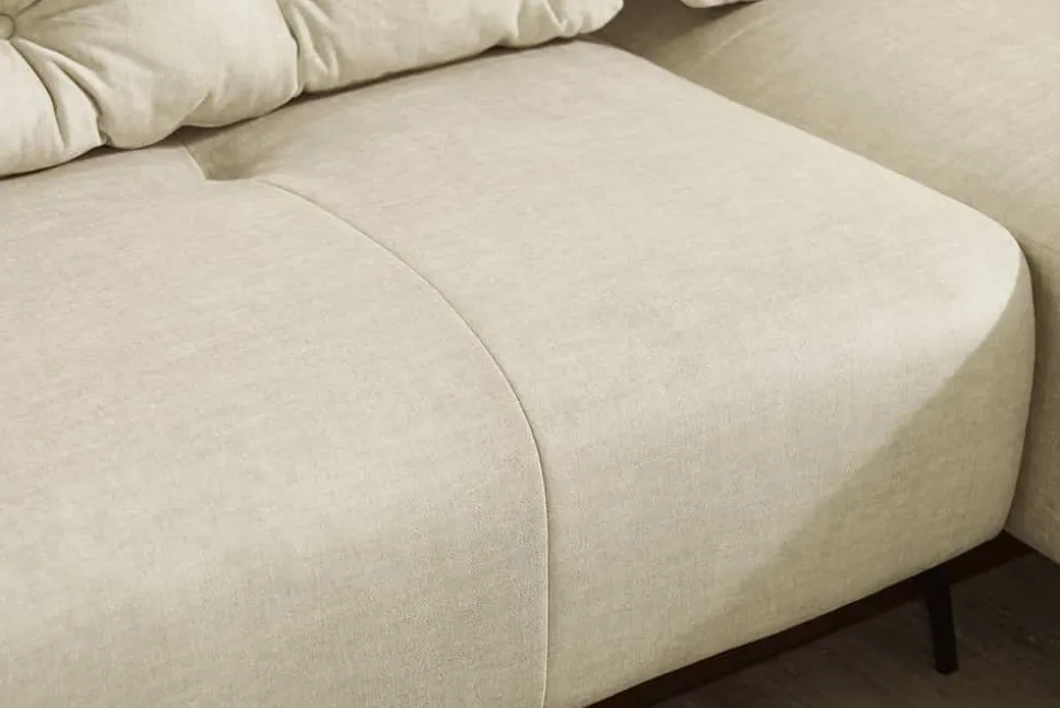 Modernes Ecksofa MARRAKESCH 265cm beige Samt 3-Sitzer inkl. Kissen Ottomane rechts