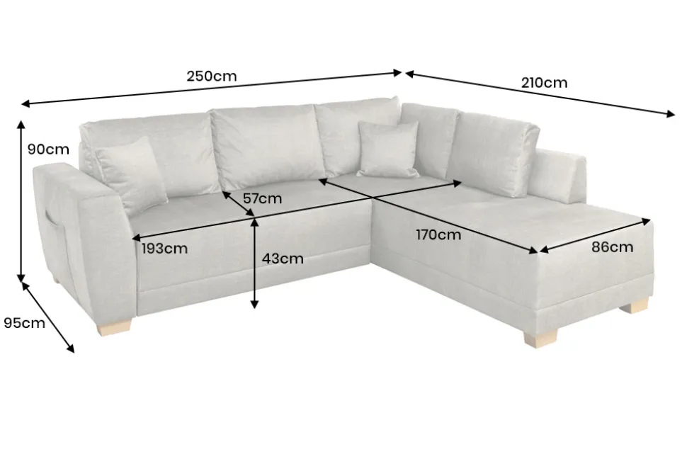 Modernes Ecksofa NORWAY 250cm taupe Vogue Velours Samt Schlafsofa mit Stauraum