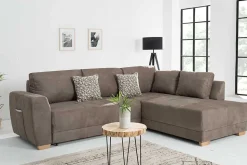 Modernes Ecksofa NORWAY 250cm taupe Microfaser Schlafsofa mit Bettkasten Federkern