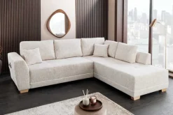 Modernes Ecksofa NORWAY 250cm beige Chenille Schlafsofa mit Stauraum inkl. Kissen