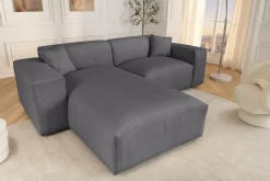 Modernes Ecksofa SIGNATUR 260cm anthrazit Cord beidseitig stellbar inkl. Kissen