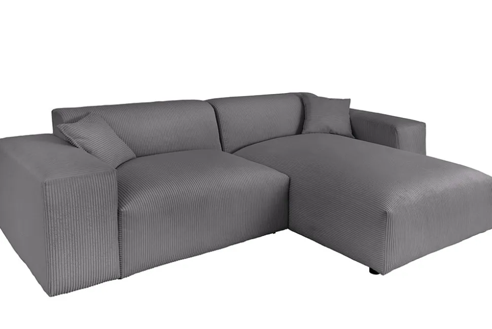 Modernes Ecksofa SIGNATUR 260cm anthrazit Cord beidseitig stellbar inkl. Kissen