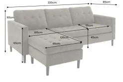 Modernes Ecksofa STOCKHOLM 220cm hellgrau Cordstoff Federkern 3-Sitzer-Sofa