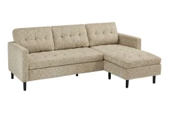 Modernes Ecksofa STOCKHOLM 220cm beige cozy Veloursstrickstoff Federkern 3-Sitzer-Sofa
