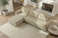 Modernes Ecksofa STOCKHOLM 220cm beige cozy Veloursstrickstoff Federkern 3-Sitzer-Sofa