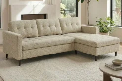 Modernes Ecksofa STOCKHOLM 220cm beige cozy Veloursstrickstoff Federkern 3-Sitzer-Sofa