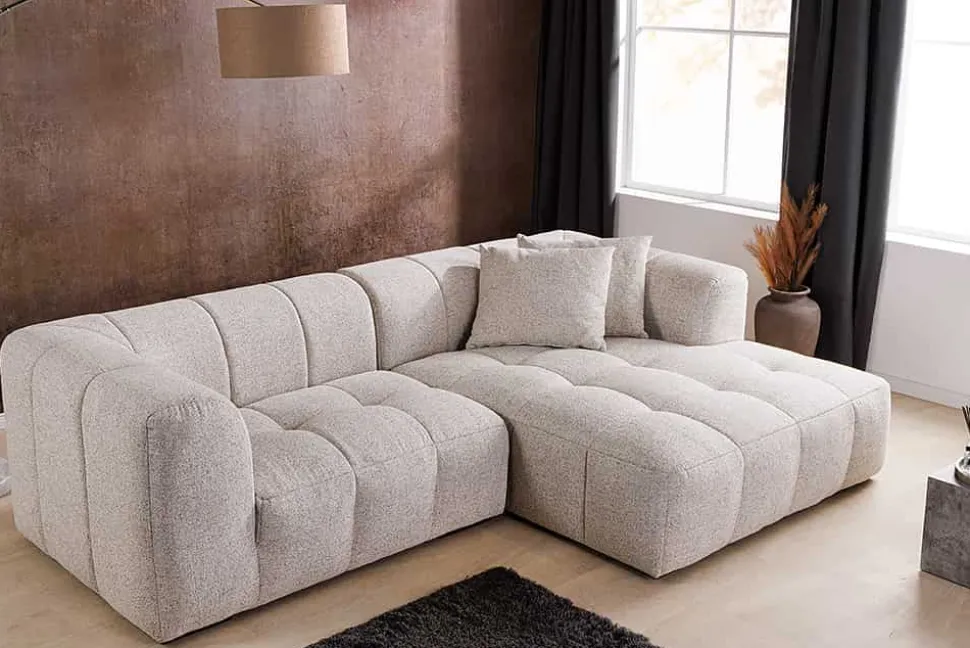Modernes Ecksofa ZERO GRAVITY 240cm graphit beige Strukturstoff 3-Sitzer Couch