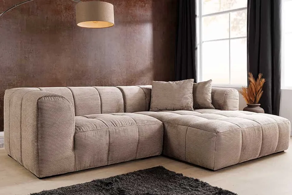Modernes Ecksofa ZERO GRAVITY 240cm greige Cord 3-Sitzer Couch L-Form