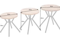 Modernes 3er Set Beistelltische FACTORY 40cm natur Wildeiche Massivholz rund schwarz Metall