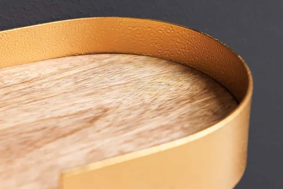 Modernes 2er Set Wandregal PURE NATURE 60cm gold Mangoholz massiv Metall handmade