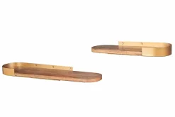 Modernes 2er Set Wandregal PURE NATURE 60cm gold Mangoholz massiv Metall handmade
