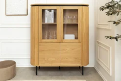 Modernes Highboard ATELIER 140cm natur Eiche schwarz Metall sechs Fächer