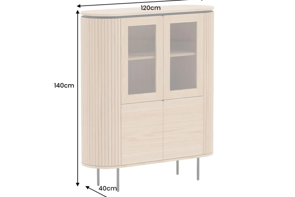 Modernes Highboard ATELIER 140cm natur Eiche schwarz Metall sechs Fächer
