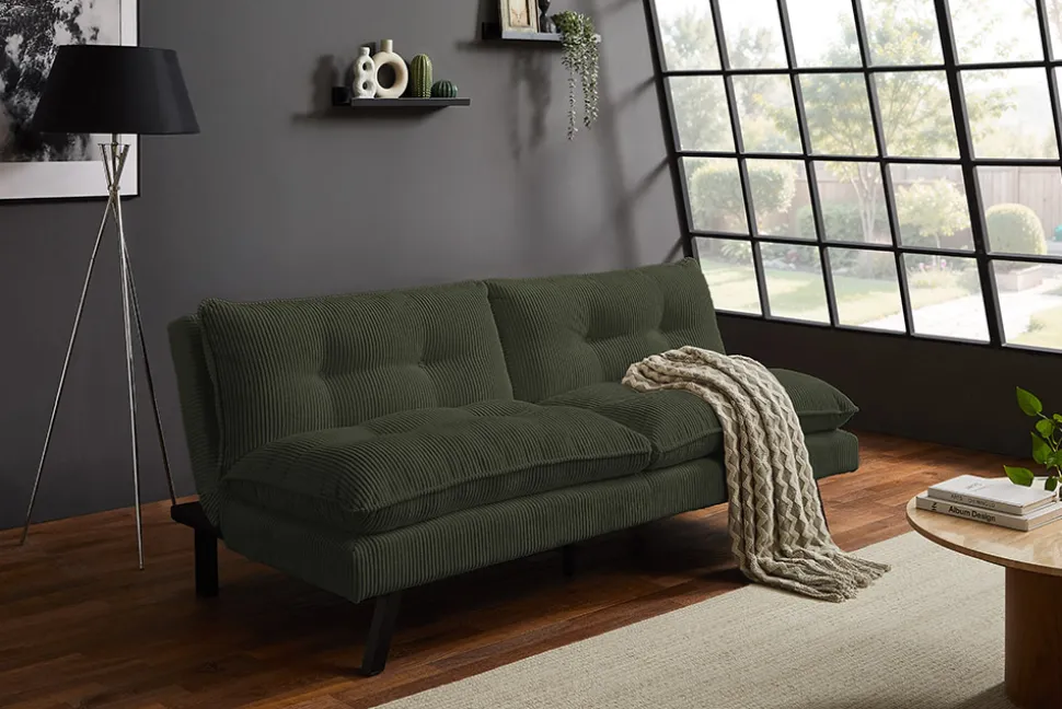 Modernes Schlafsofa COCOONING 190cm grün Cord 3-Sitzer Couch