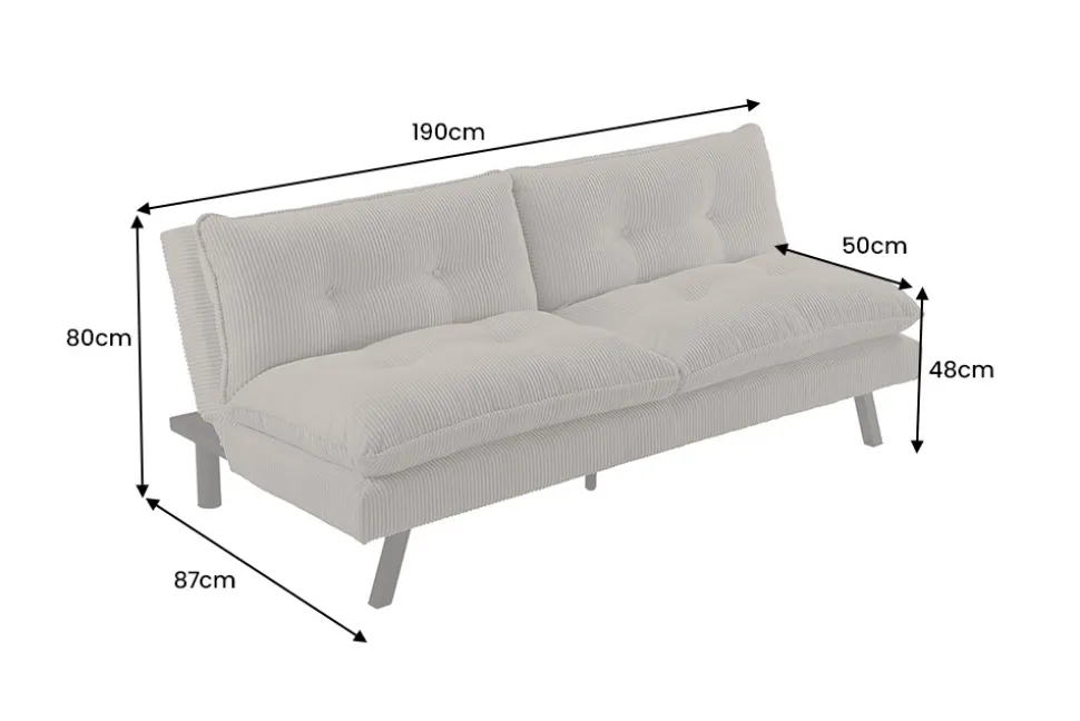 Modernes Schlafsofa COCOONING 190cm beige Cord 3-Sitzer Couch