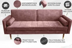 Modernes Schlafsofa COUTURE 200cm altrosa Microvelours 3-Sitzer Couch mit Schlaffunktion