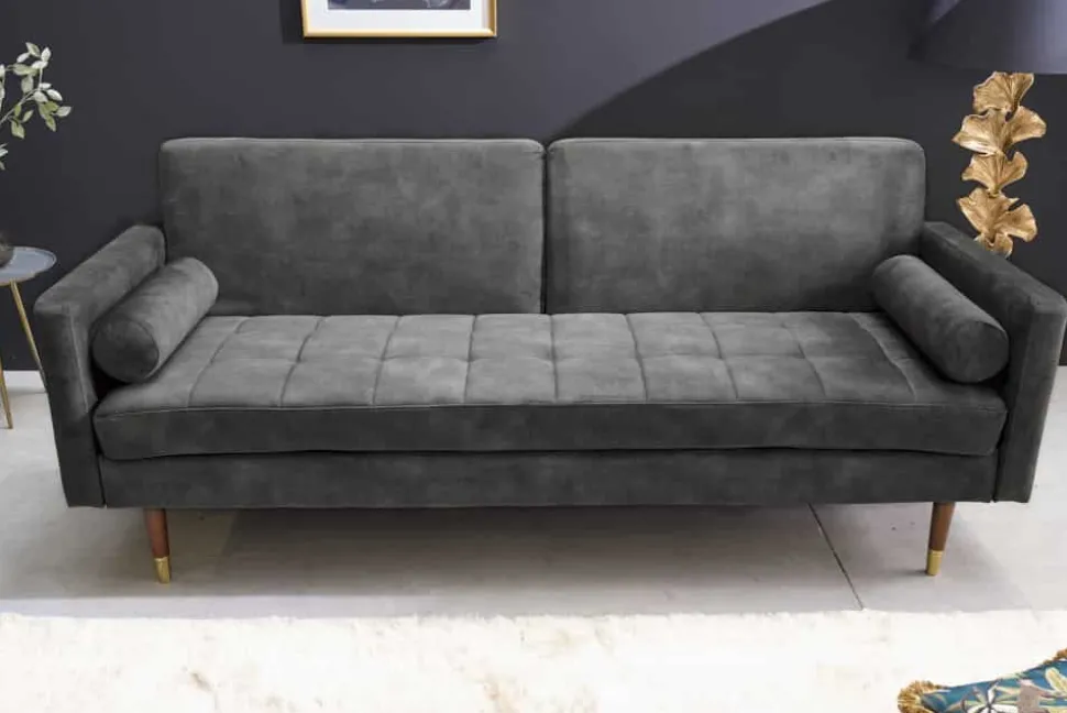 Modernes Schlafsofa COUTURE 200cm grau Microvelours 3-Sitzer Couch mit Schlaffunktion