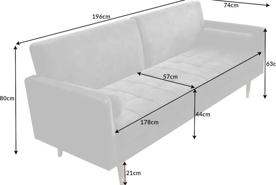 Modernes Schlafsofa COUTURE 200cm grau Microvelours 3-Sitzer Couch mit Schlaffunktion