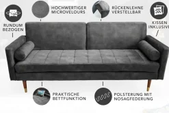 Modernes Schlafsofa COUTURE 200cm grau Microvelours 3-Sitzer Couch mit Schlaffunktion