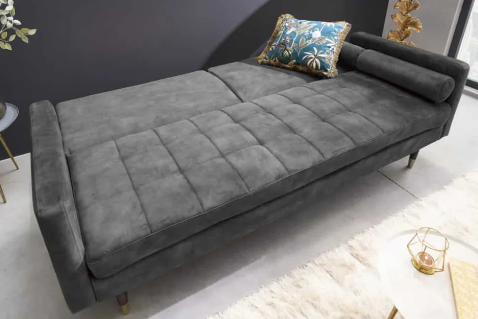 Modernes Schlafsofa COUTURE 200cm grau Microvelours 3-Sitzer Couch mit Schlaffunktion