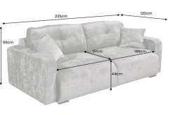 Modernes Schlafsofa DIAMOND 235cm silbergrau Chenille Cremona mit Stauraum 3-Sitzer