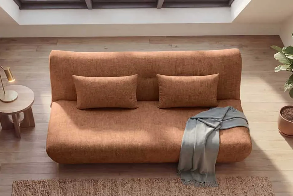 Modernes Schlafsofa ELYPSE 200cm rostbraun Chenillestoff 3-Sitzer Couch inkl. Kissen