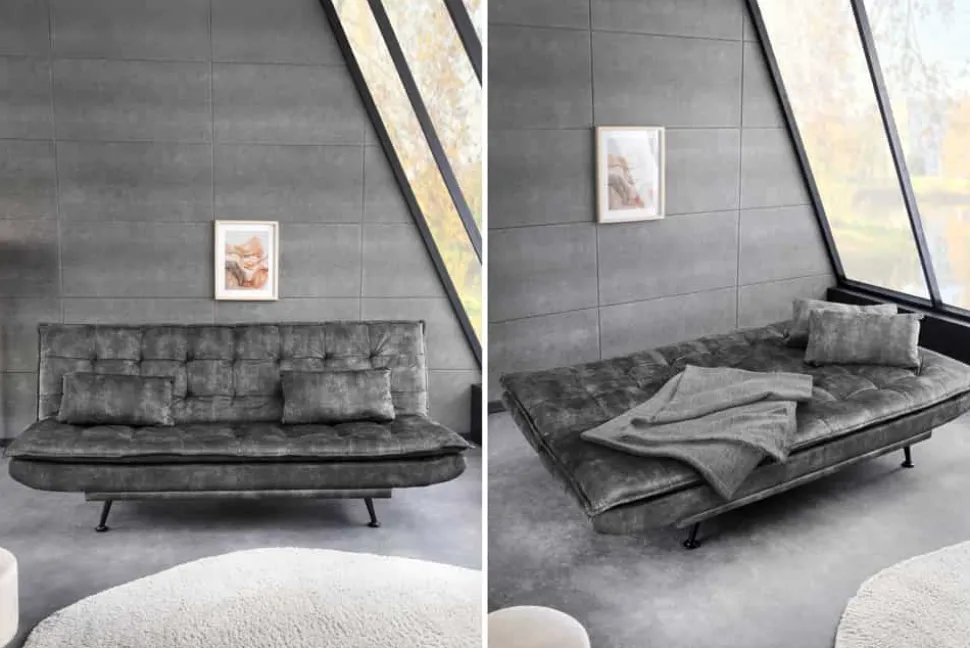 Modernes Schlafsofa JAZZ 190cm grau Samt 3-Sitzer Couch