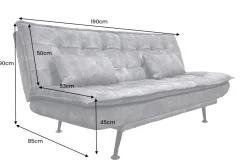 Modernes Schlafsofa JAZZ 190cm grau Samt 3-Sitzer Couch