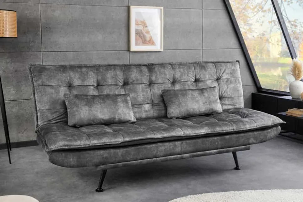Modernes Schlafsofa JAZZ 190cm grau Samt 3-Sitzer Couch