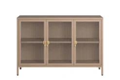 Modernes Sideboard AMSTERDAM 105cm greige gold Riffelglas Metall Vitrine Schrank