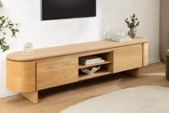 Modernes TV-Board OAK GRAIN 200cm natur Eichenholz zwei Fächer mit Schubladen