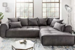 Modernes XXL Ecksofa CLAN 320cm anthrazit Samt Bigsofa inkl. Kissen