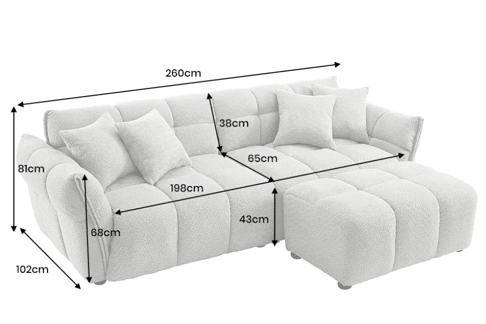 Modernes XXL Sofa CLOUD 260cm grau Bouclé Bigsofa Federkern inkl. Kissen
