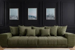 Modernes XXL Sofa ELEGANCIA 285cm grün Cord Federkern inklusive Kissen Bigsofa