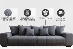 Modernes XXL Sofa ELEGANCIA 285cm anthrazit Cord inklusive Kissen Bigsofa