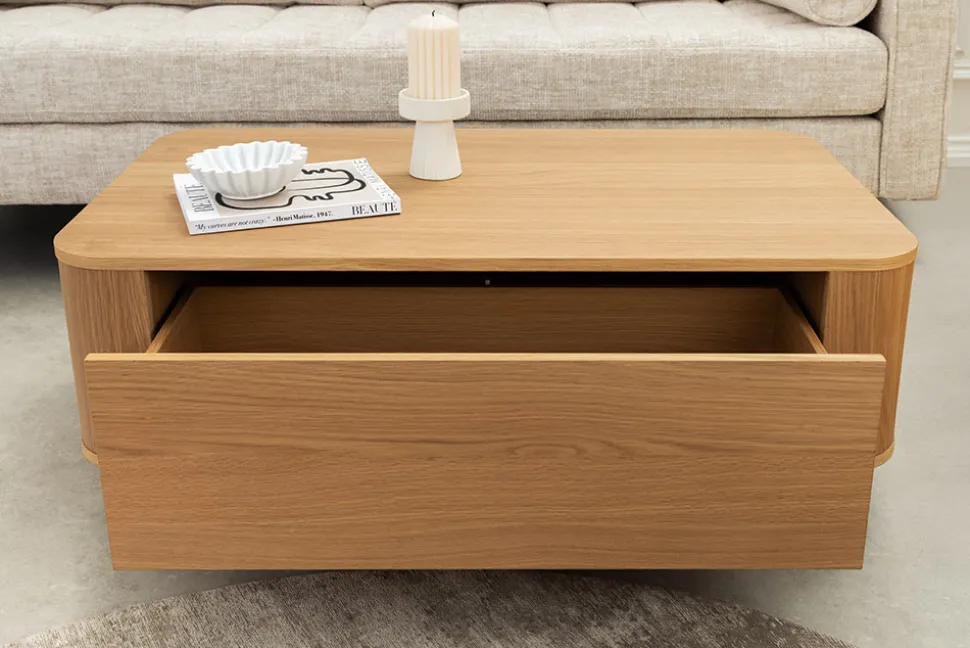 Nordischer Couchtisch VALHALLA WOOD 100cm natur Eichenholz mit Schublade