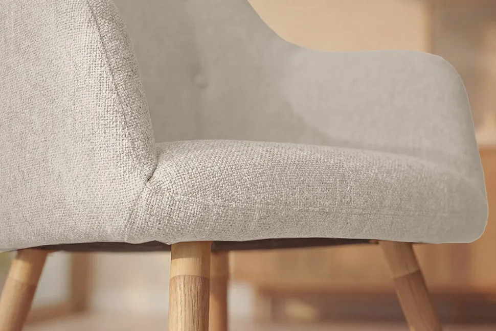 Nordischer Stuhl SCANDINAVIA MEISTERSTÜCK beige natur Strukturstoff Massivholzbeine
