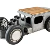 Oldtimer Couchtisch HOT ROD 160cm Stahl Mangoholz mit Stauraum Flaschenhalter massiv