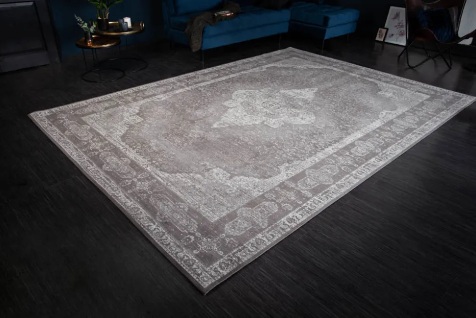Orientalischer Baumwoll-Teppich PURE UNIQUE XXL 350x240cm antik-hellgrau geometrische Muster