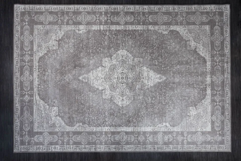 Orientalischer Baumwoll-Teppich PURE UNIQUE XXL 350x240cm antik-hellgrau geometrische Muster