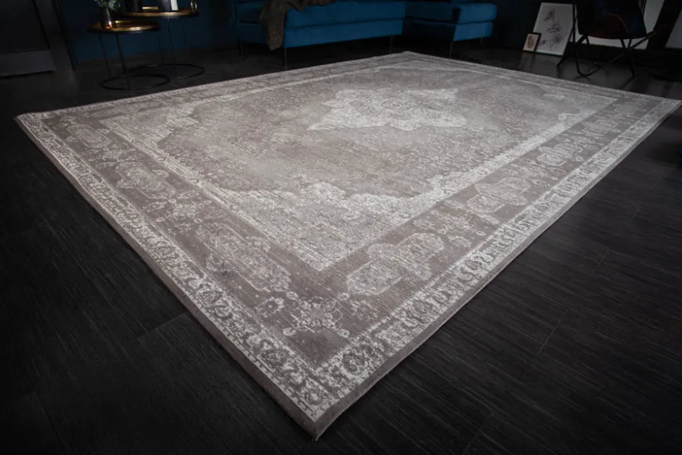 Orientalischer Baumwoll-Teppich PURE UNIQUE XXL 350x240cm antik-hellgrau geometrische Muster
