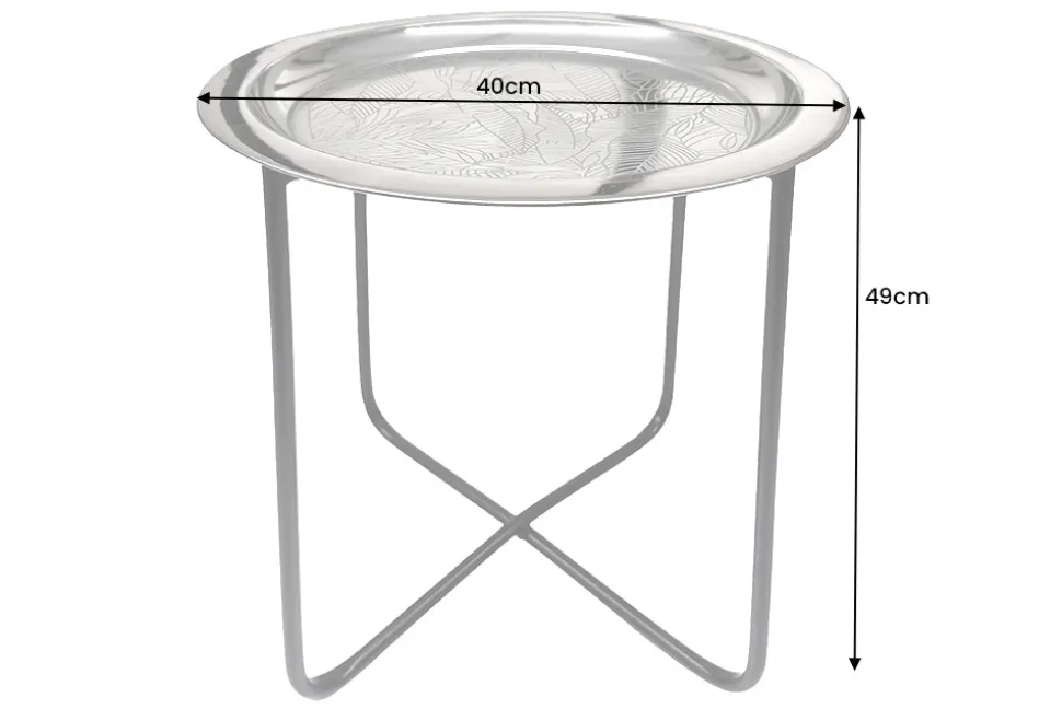 Orientalischer Beistelltisch CASABLANCA 50cm silber schwarz Tablett abnehmbar klappbar