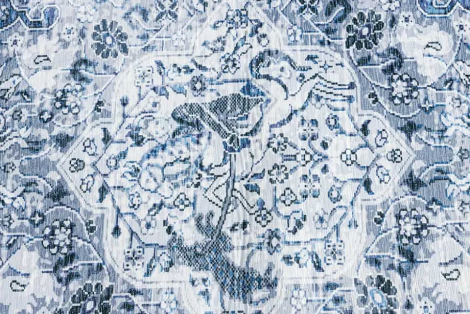 Orientalischer Teppich OLD MARRAKESCH 230x160cm grau blau Flachgewebe Used Look