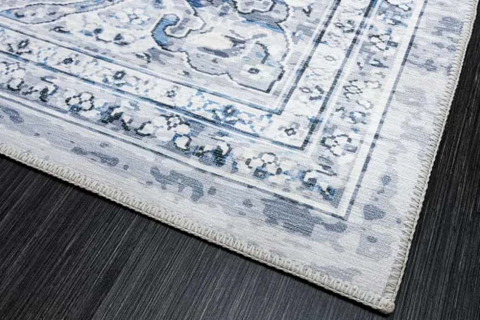 Orientalischer Teppich OLD MARRAKESCH 230x160cm grau blau Flachgewebe Used Look