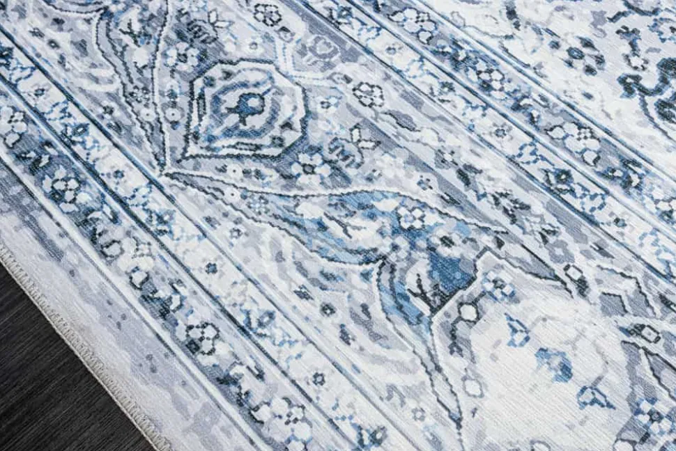 Orientalischer Teppich OLD MARRAKESCH 230x160cm grau blau Flachgewebe Used Look