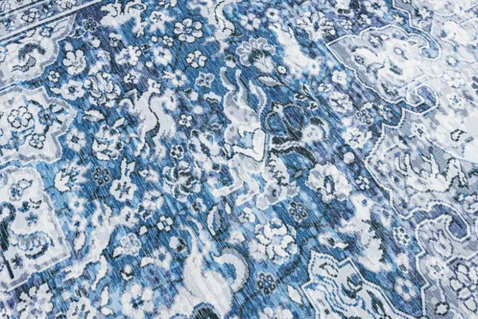 Orientalischer Teppich OLD MARRAKESCH 230x160cm grau blau Flachgewebe Used Look