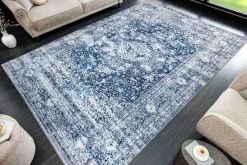 Orientalischer Teppich OLD MARRAKESCH 230x160cm grau blau Flachgewebe Used Look